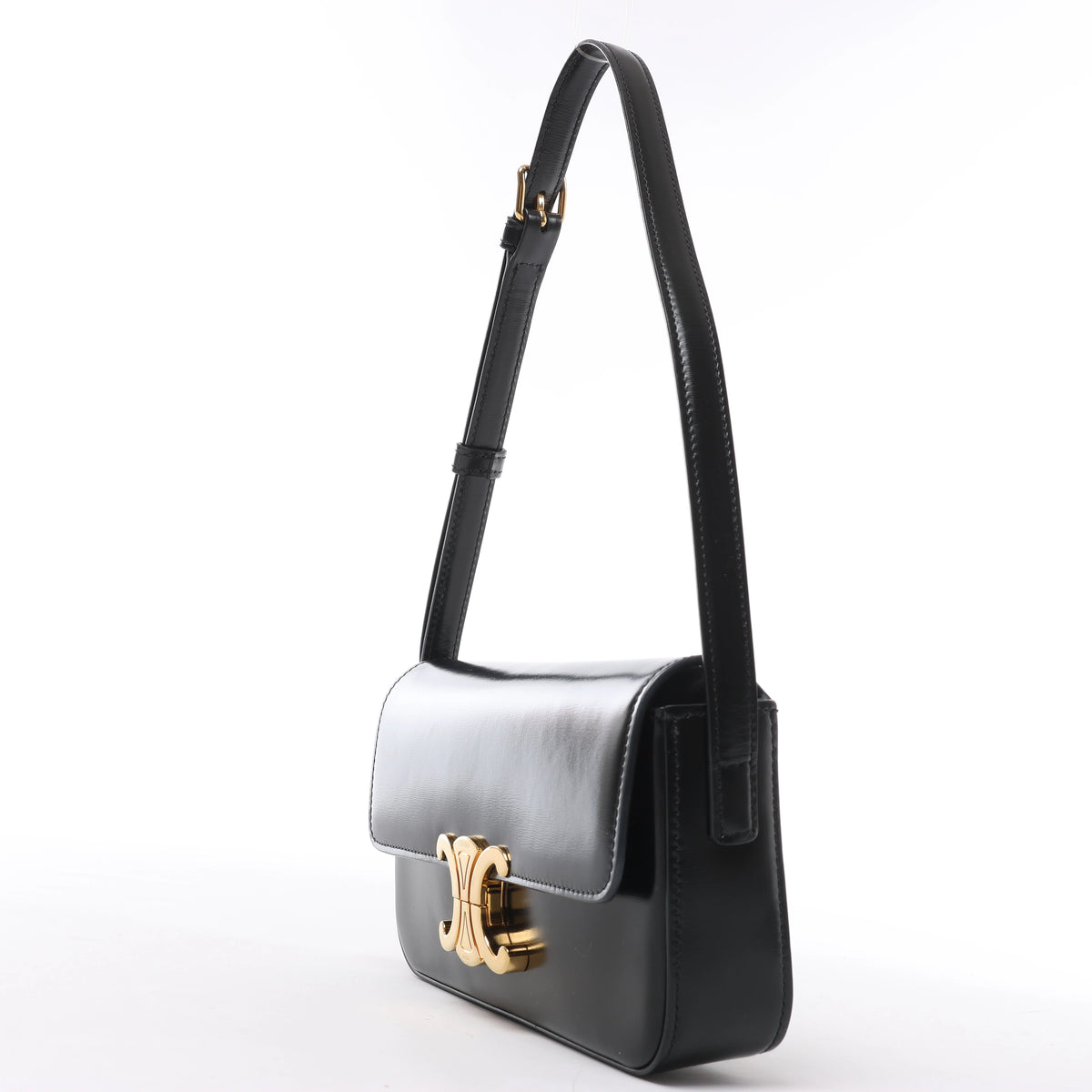 Celine Triomphe Claude Leather Shoulder Bag in Black