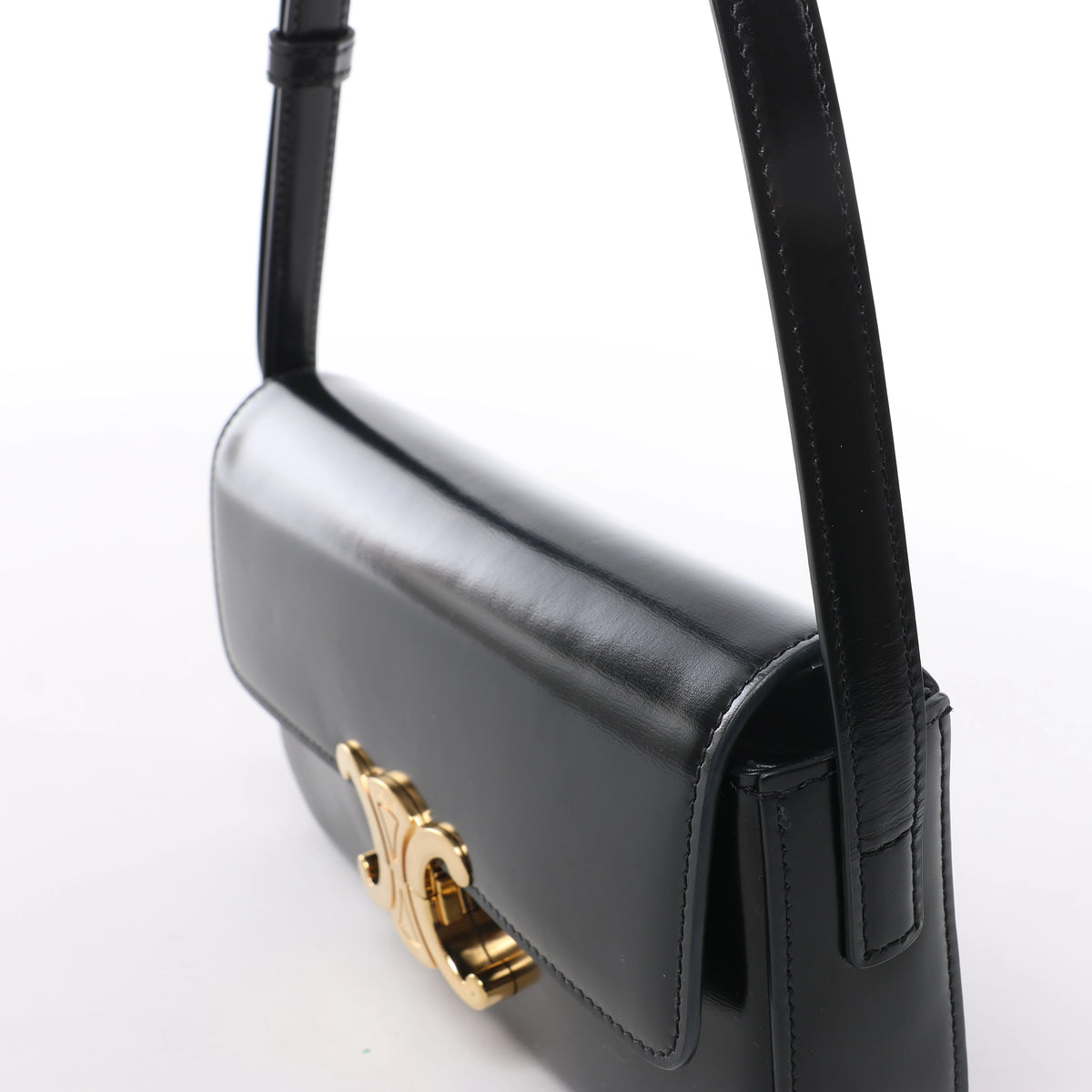 Celine Triomphe Claude Leather Shoulder Bag in Black