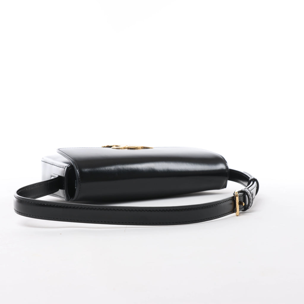Celine Triomphe Claude Leather Shoulder Bag in Black