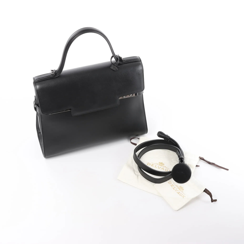 Delvaux Tempête GM Leather 2Way Handbag in Black