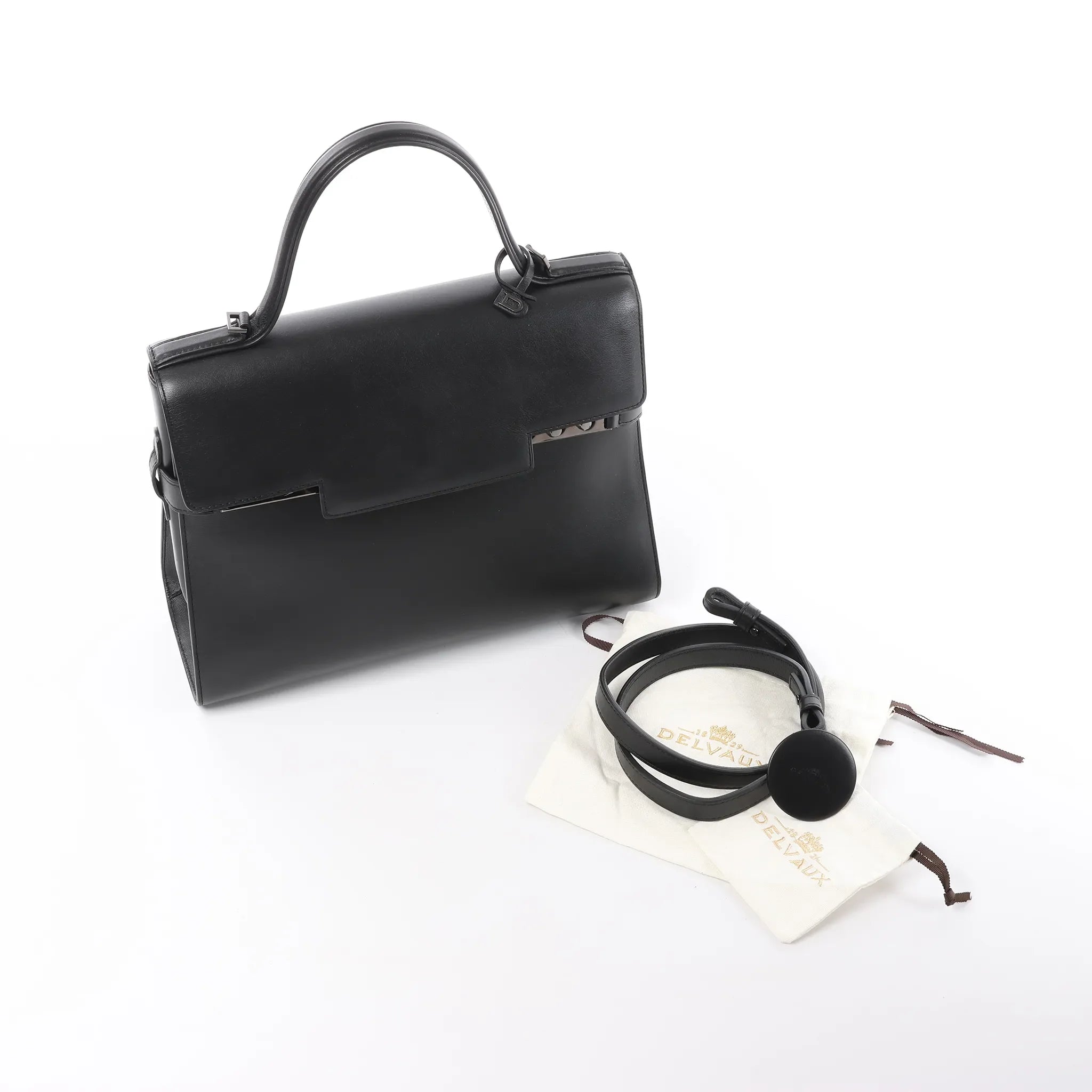 Delvaux Tempête GM Leather 2Way Handbag in Black