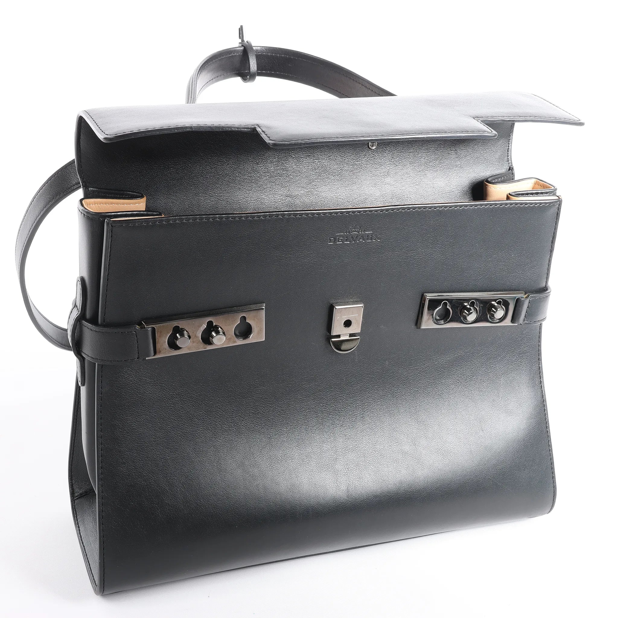 Delvaux Tempête GM Leather 2Way Handbag in Black