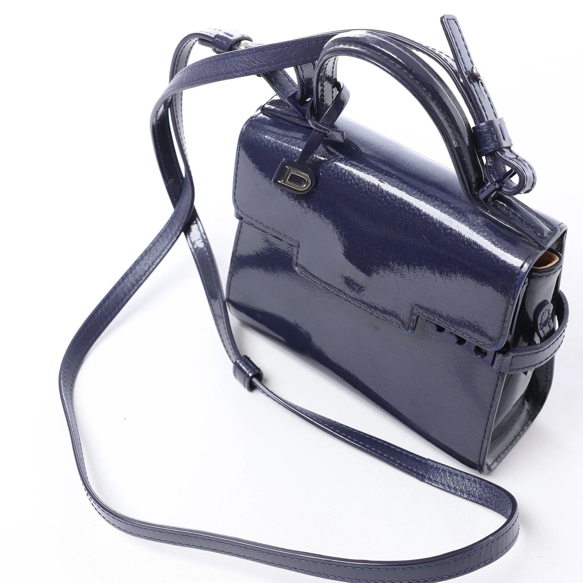 Delvaux Tempête Mini Patent Leather 2Way Crossbody Bags in Navy Blue