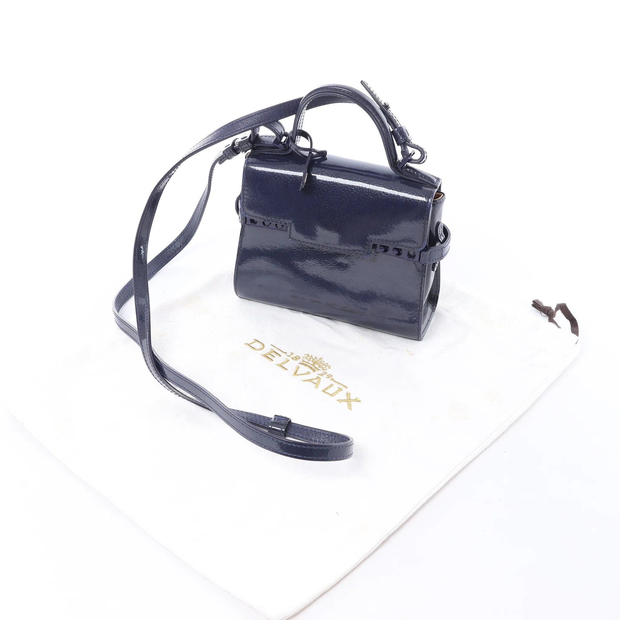 Delvaux Tempête Mini Patent Leather 2Way Crossbody Bags in Navy Blue