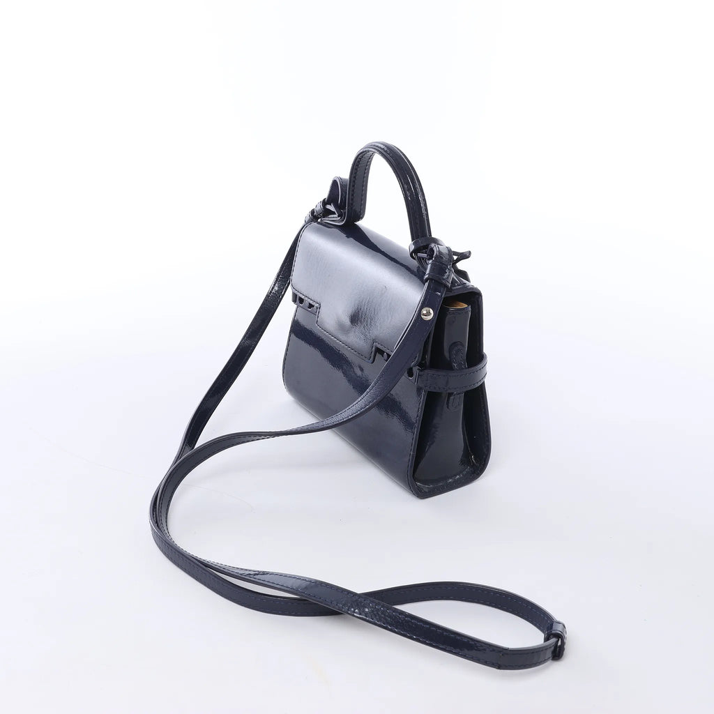 Delvaux Tempête Mini Patent Leather 2Way Crossbody Bags in Navy Blue