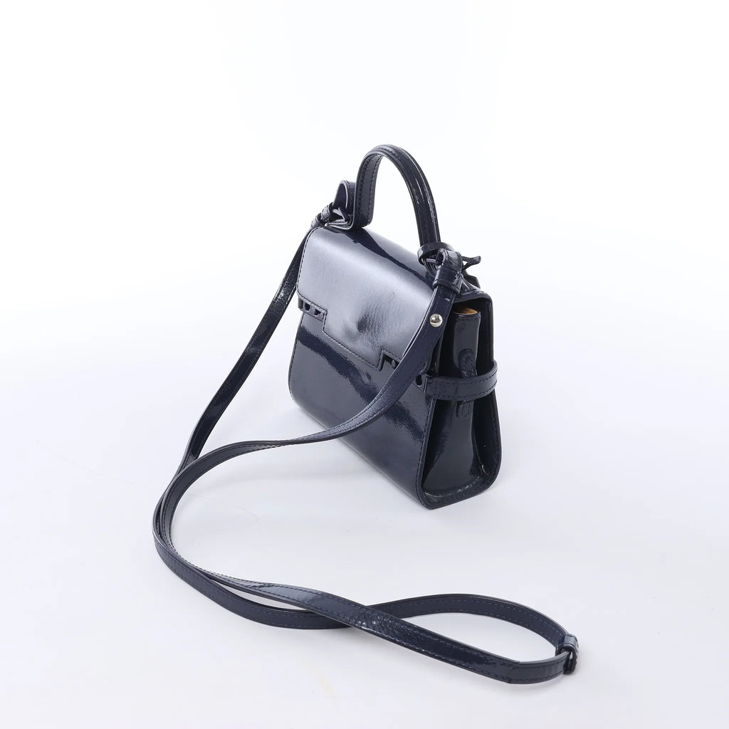 Delvaux Tempête Mini Patent Leather 2Way Crossbody Bags in Navy Blue