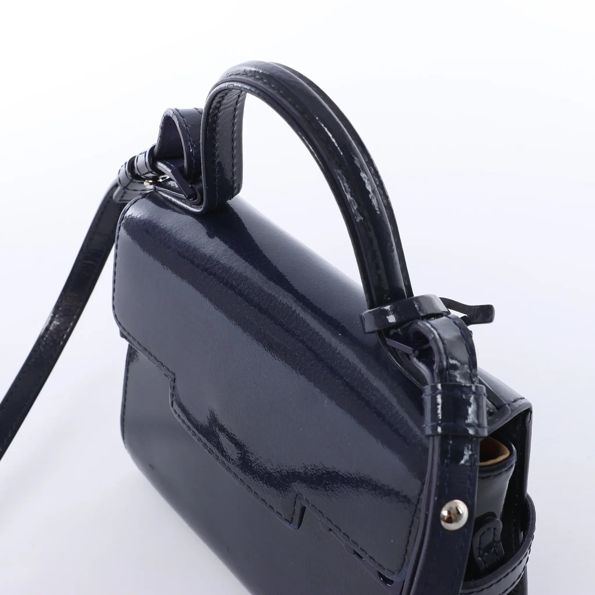 Delvaux Tempête Mini Patent Leather 2Way Crossbody Bags in Navy Blue