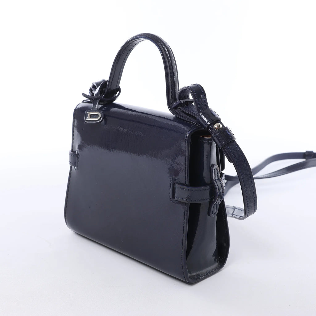 Delvaux Tempête Mini Patent Leather 2Way Crossbody Bags in Navy Blue
