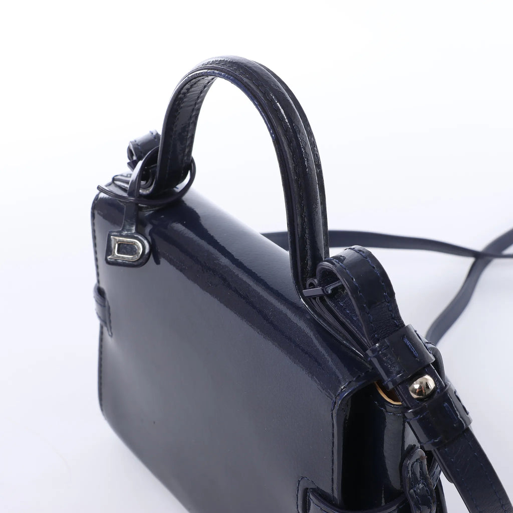 Delvaux Tempête Mini Patent Leather 2Way Crossbody Bags in Navy Blue