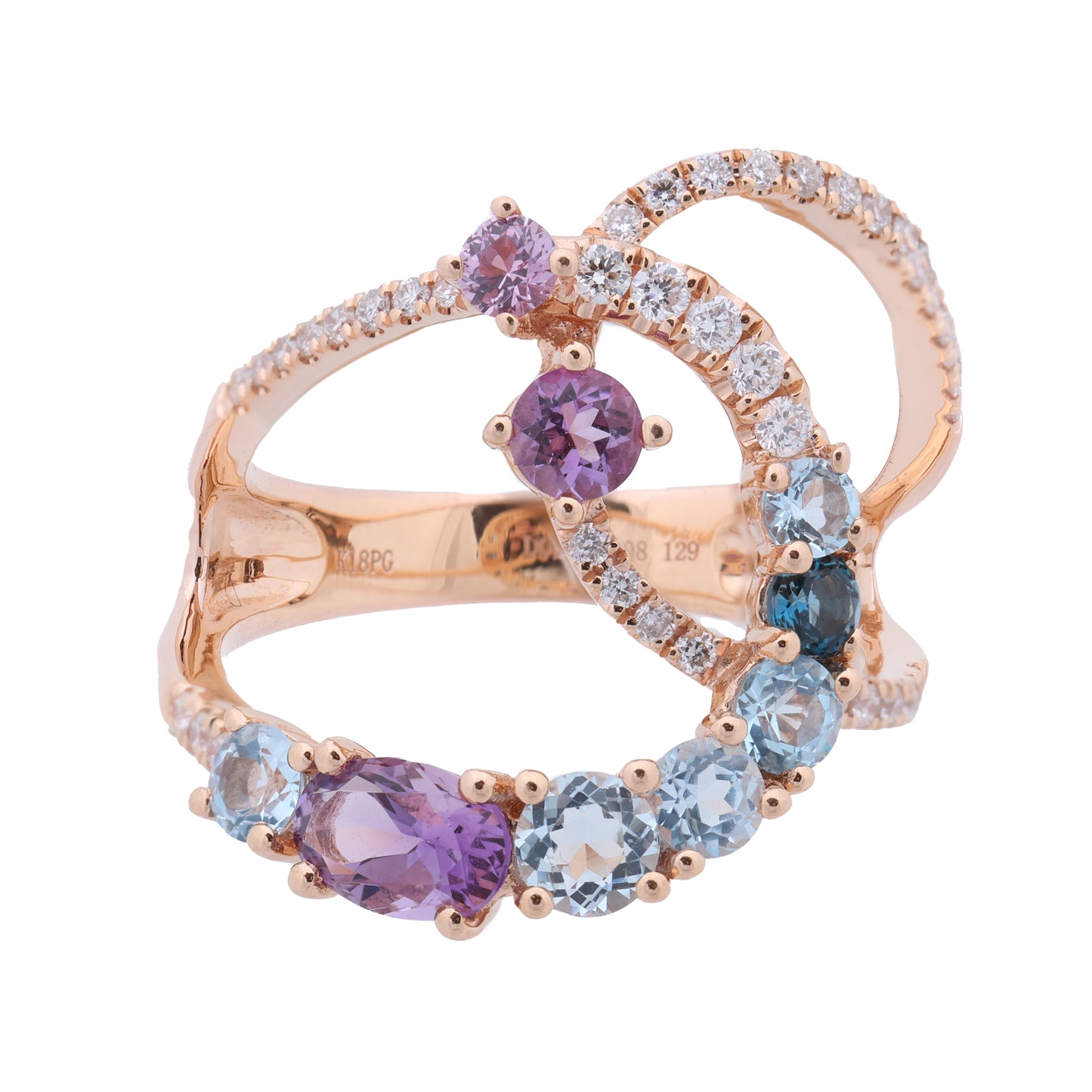 Non Signe / Unsigned Diamond Ring in Multicolor K18PG 5.3g 129 S008 D026