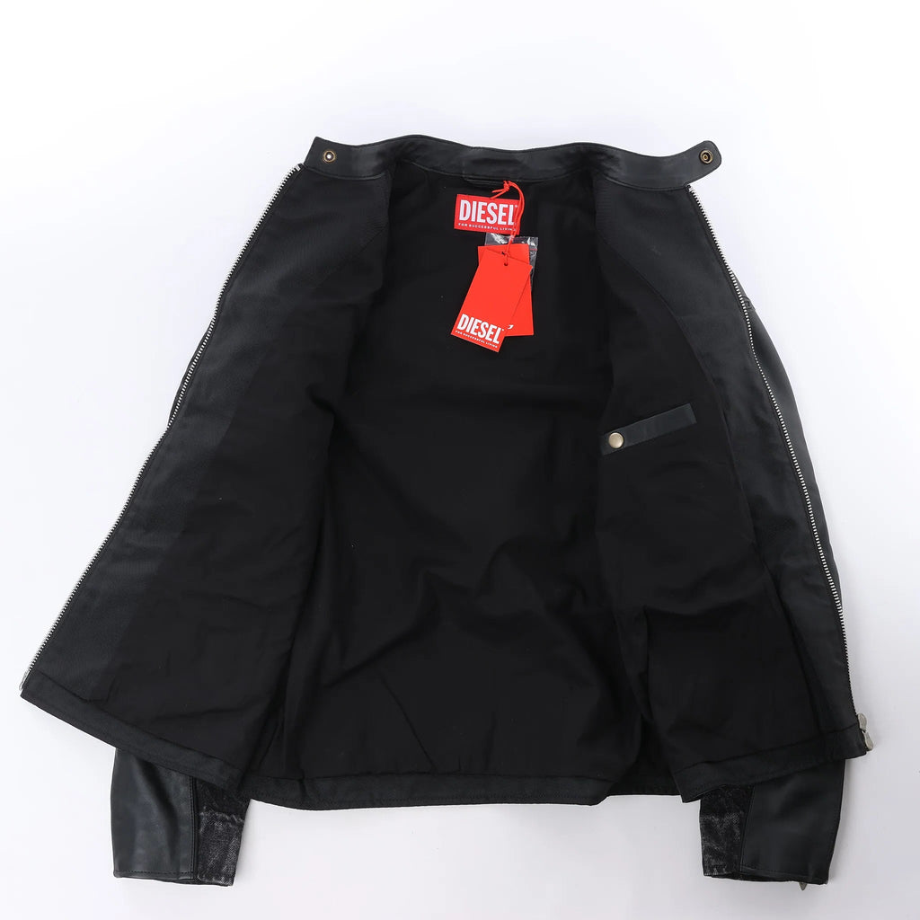 Diesel L-LEOPOL Leather Jacket in Black, Size 46 IT