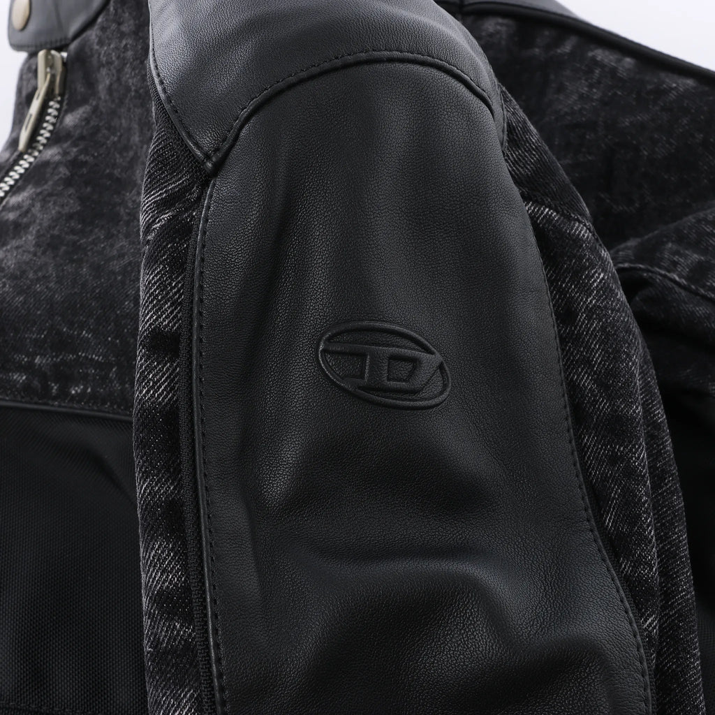 Diesel L-LEOPOL Leather Jacket in Black, Size 46 IT