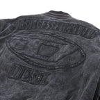 Diesel L-NYN Leather and Denim Bomber Jacket in Black, 50 IT