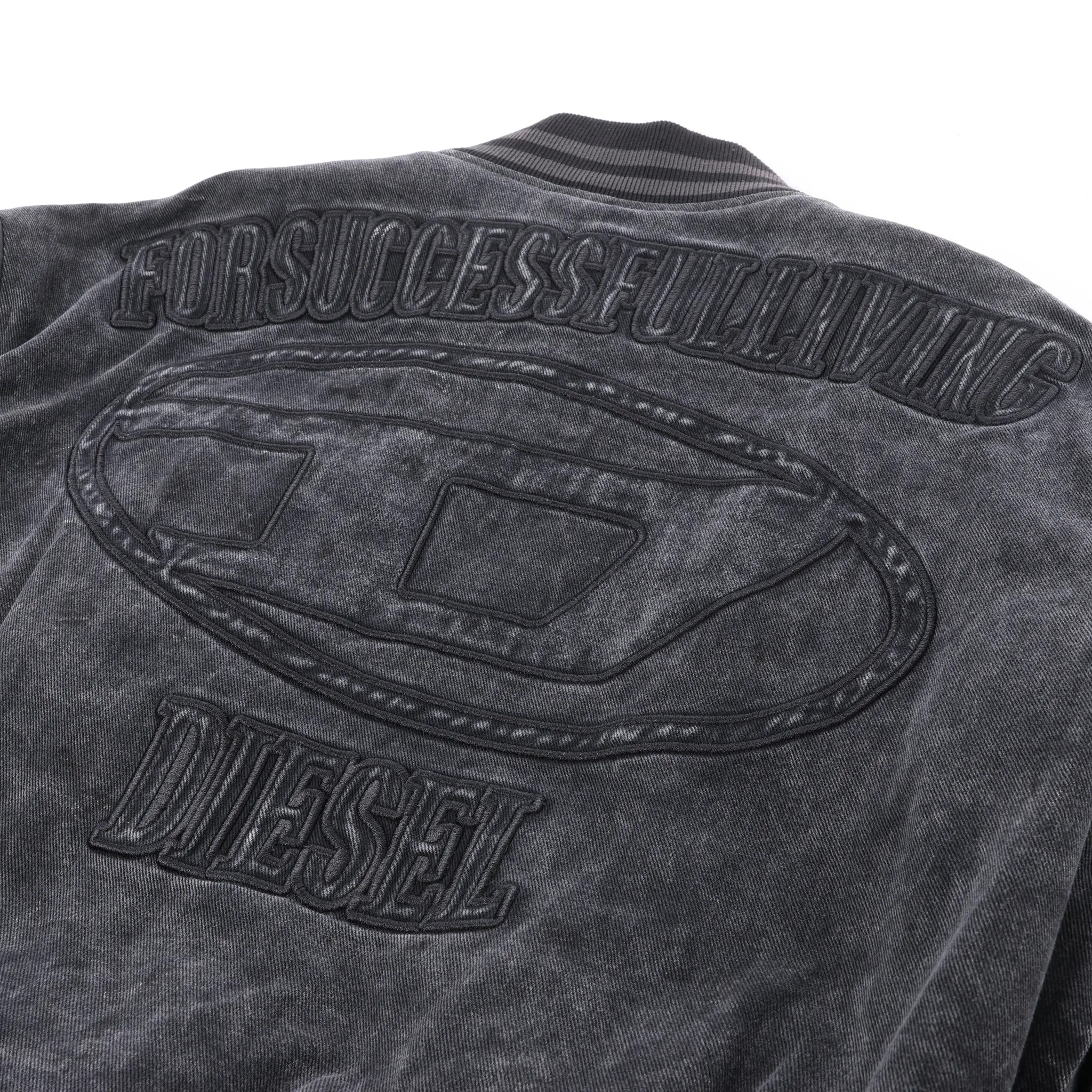 Diesel L-NYN Leather and Denim Bomber Jacket in Black, 50 IT