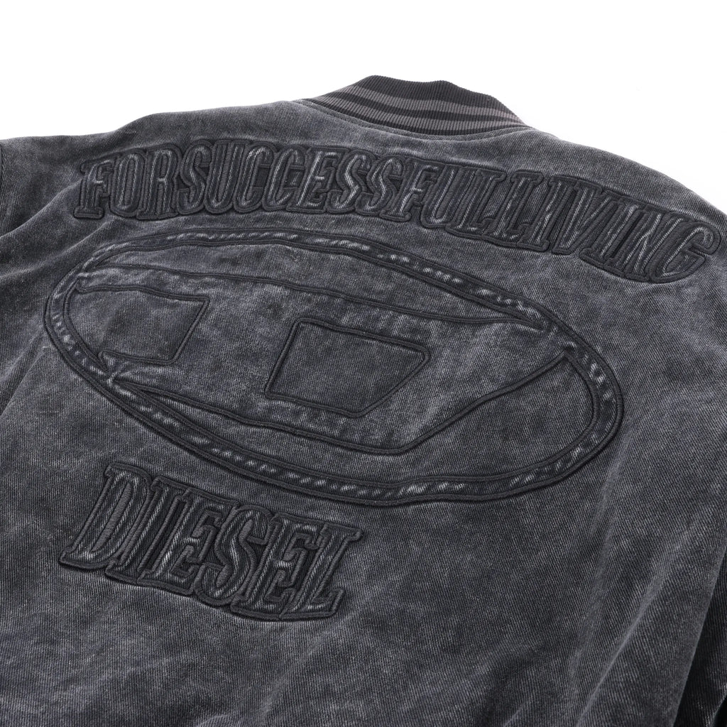 Diesel L-NYN Leather and Denim Bomber Jacket in Black, 50 IT