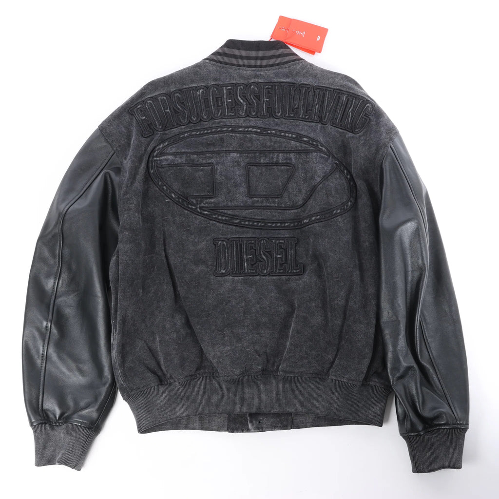 Diesel L-NYN Leather and Denim Bomber Jacket in Black, 50 IT