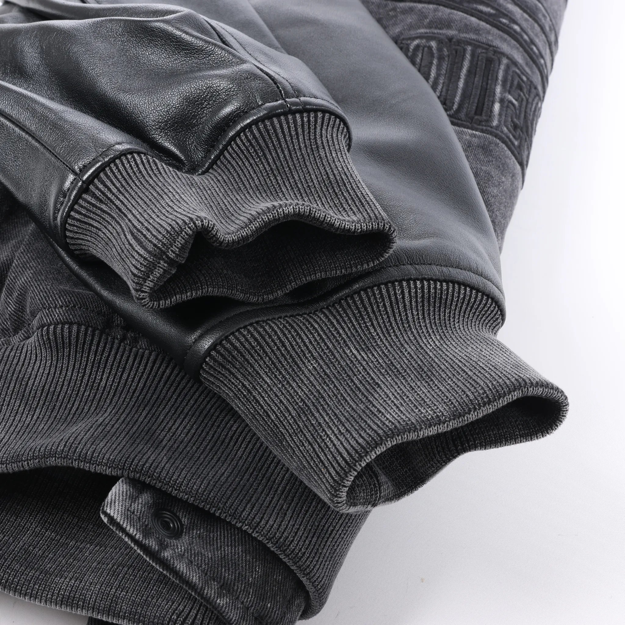 Diesel L-NYN Leather and Denim Bomber Jacket in Black, 50 IT