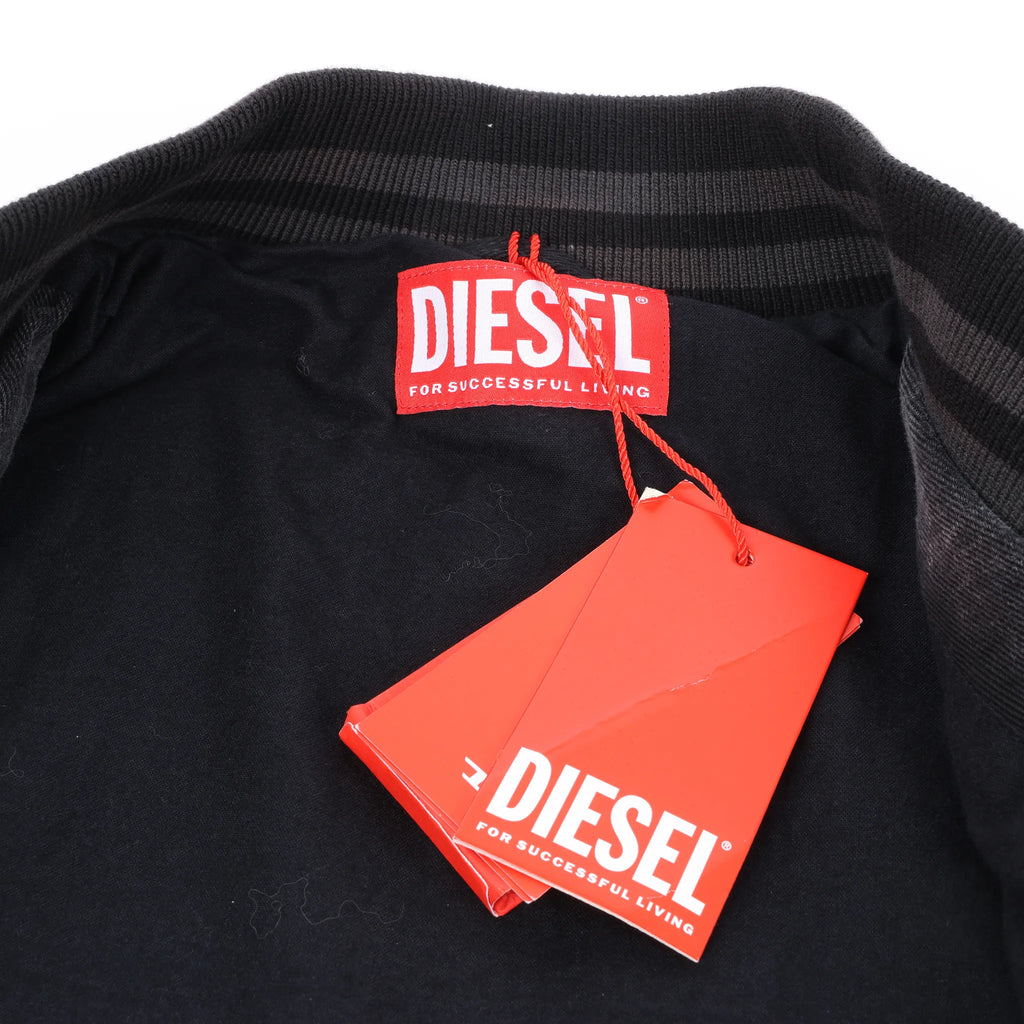 Diesel L-NYN Leather and Denim Bomber Jacket in Black, 50 IT