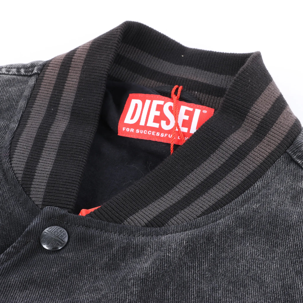 Diesel L-NYN Leather and Denim Bomber Jacket in Black, 50 IT