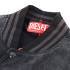 Diesel L-NYN Leather and Denim Bomber Jacket in Black, 50 IT