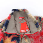 Diesel S-LUKE GIACCA Teddy-fleece Jacket with Graffiti Motif in Brown x Red, Size XXL