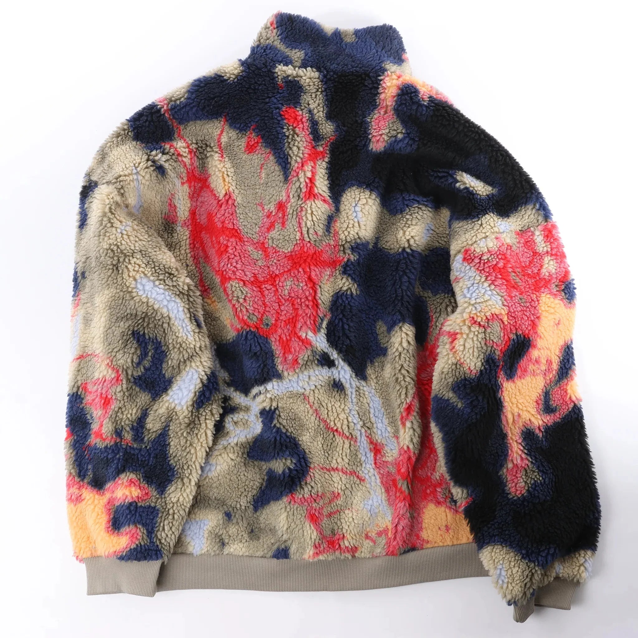 Diesel S-LUKE GIACCA Teddy-fleece Jacket with Graffiti Motif in Brown x Red, Size XXL
