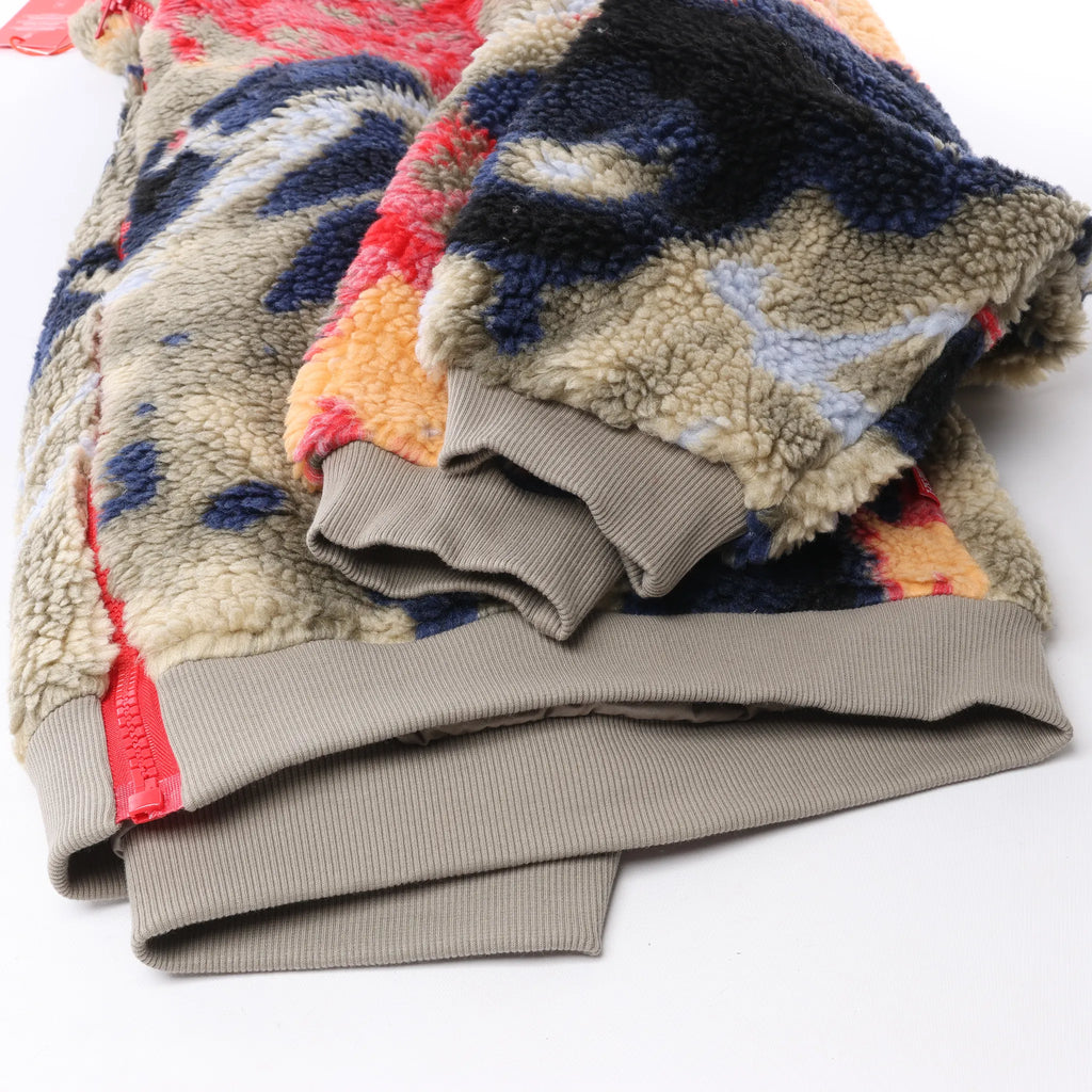 Diesel S-LUKE GIACCA Teddy-fleece Jacket with Graffiti Motif in Brown x Red, Size XXL