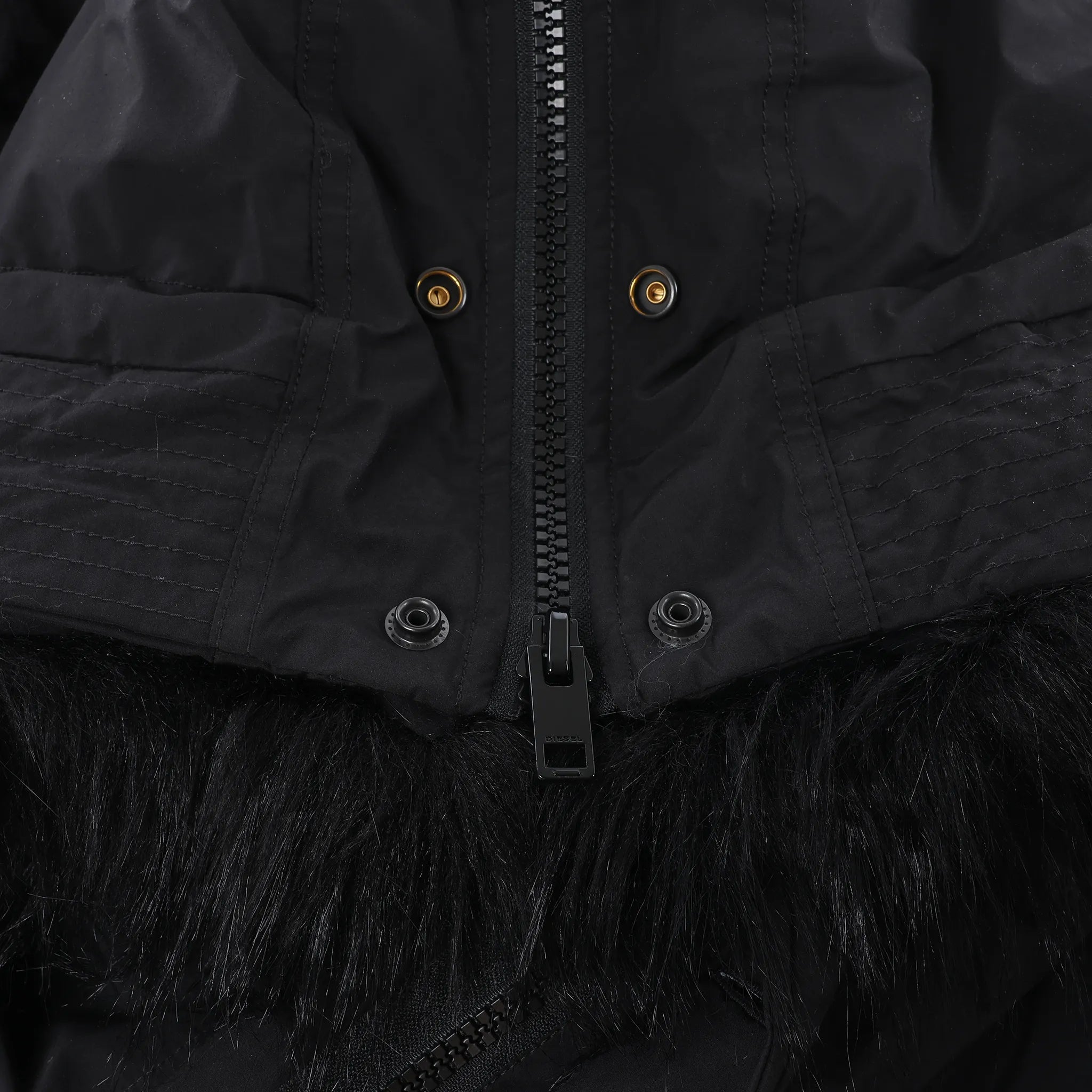 Diesel W-Jorgy Padded Parka Hooded Fluffy Faux-Fur in Black, Size 48 IT