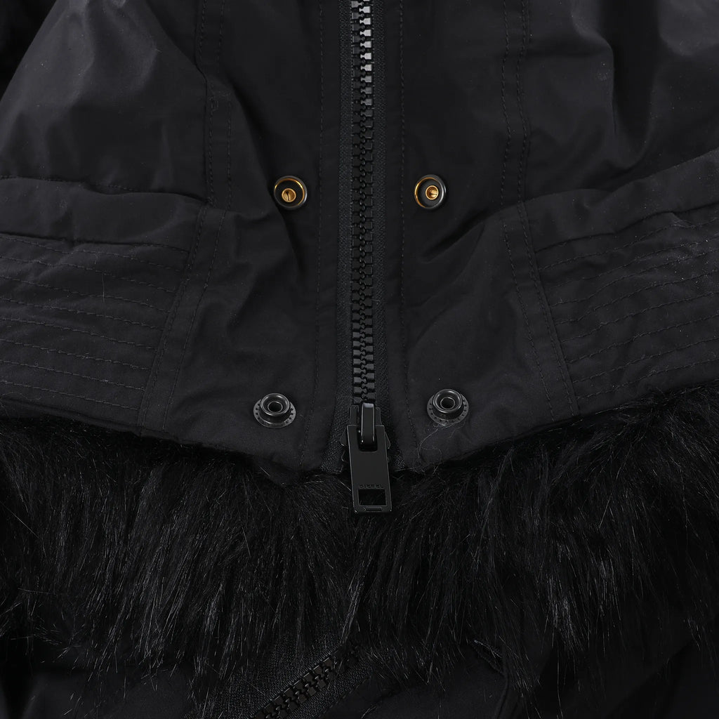 Diesel W-Jorgy Padded Parka Hooded Fluffy Faux-Fur in Black, Size 48 IT