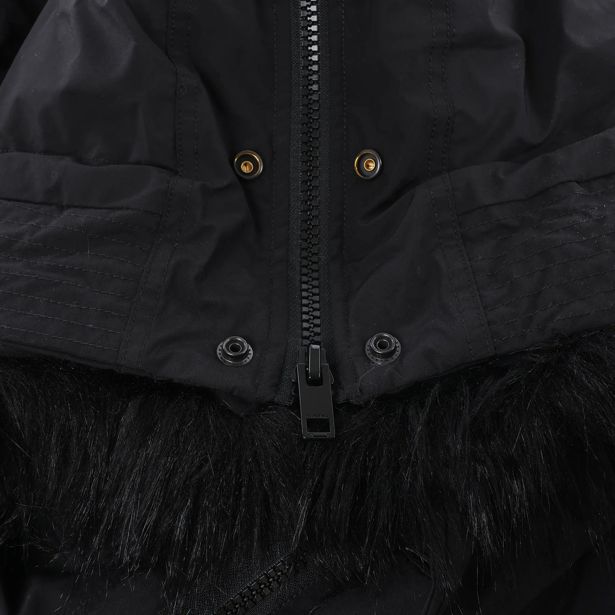 Diesel W-Jorgy Padded Parka Hooded Fluffy Faux-Fur in Black, Size 48 IT