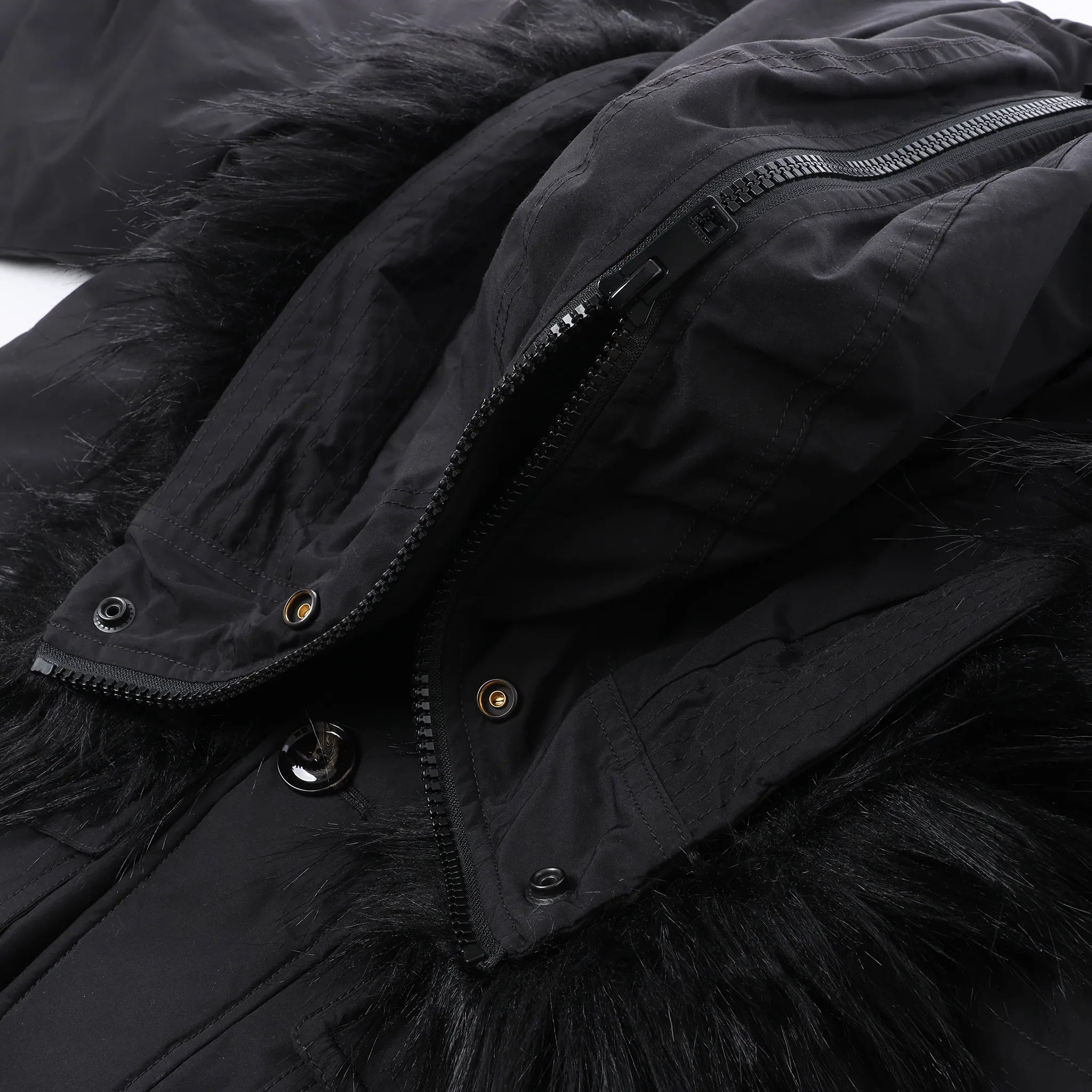 Diesel W-Jorgy Padded Parka Hooded Fluffy Faux-Fur in Black, Size 48 IT