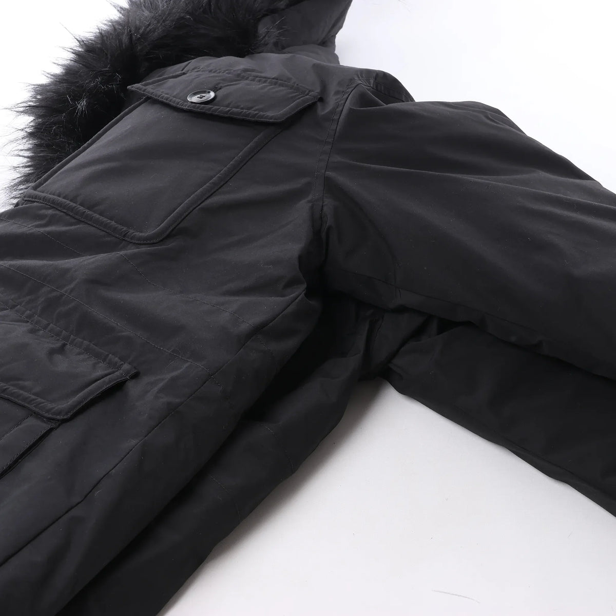 Diesel W-Jorgy Padded Parka Hooded Fluffy Faux-Fur in Black, Size 48 IT