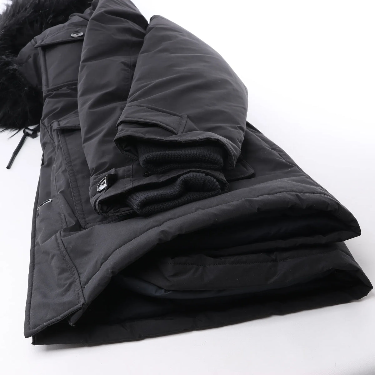 Diesel W-Jorgy Padded Parka Hooded Fluffy Faux-Fur in Black, Size 48 IT