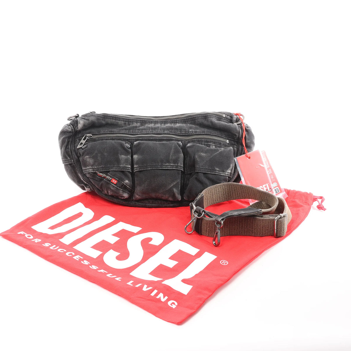 Diesel Multi-Pkts Multipocket Washed Denim Crossbody bag in Gray