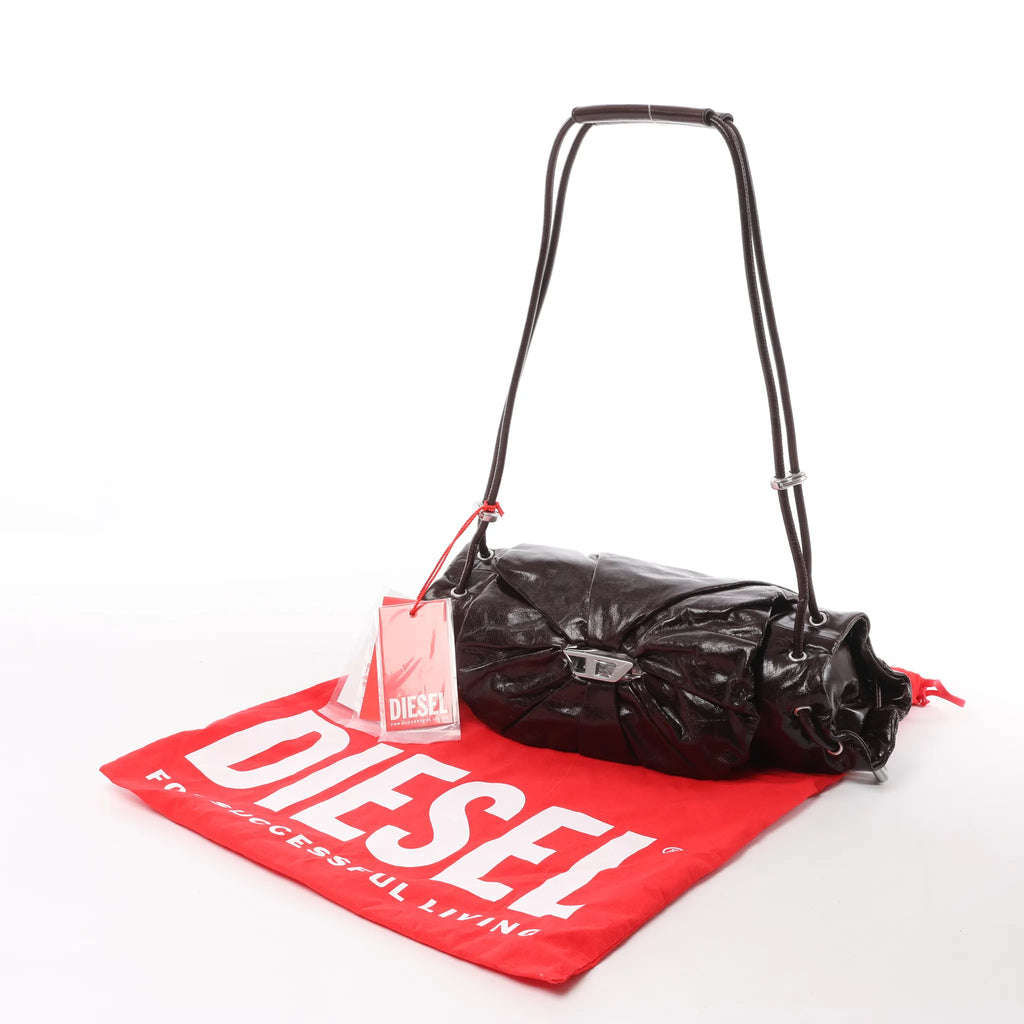 Diesel Scrunch-D Leather Shoulder Bag in Burgundy