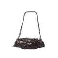 Burgundy Diesel Scrunch-D shoulder bag with glossy ruched leather, silver-tone buckle detail at center, and adjustable shoulder strap.