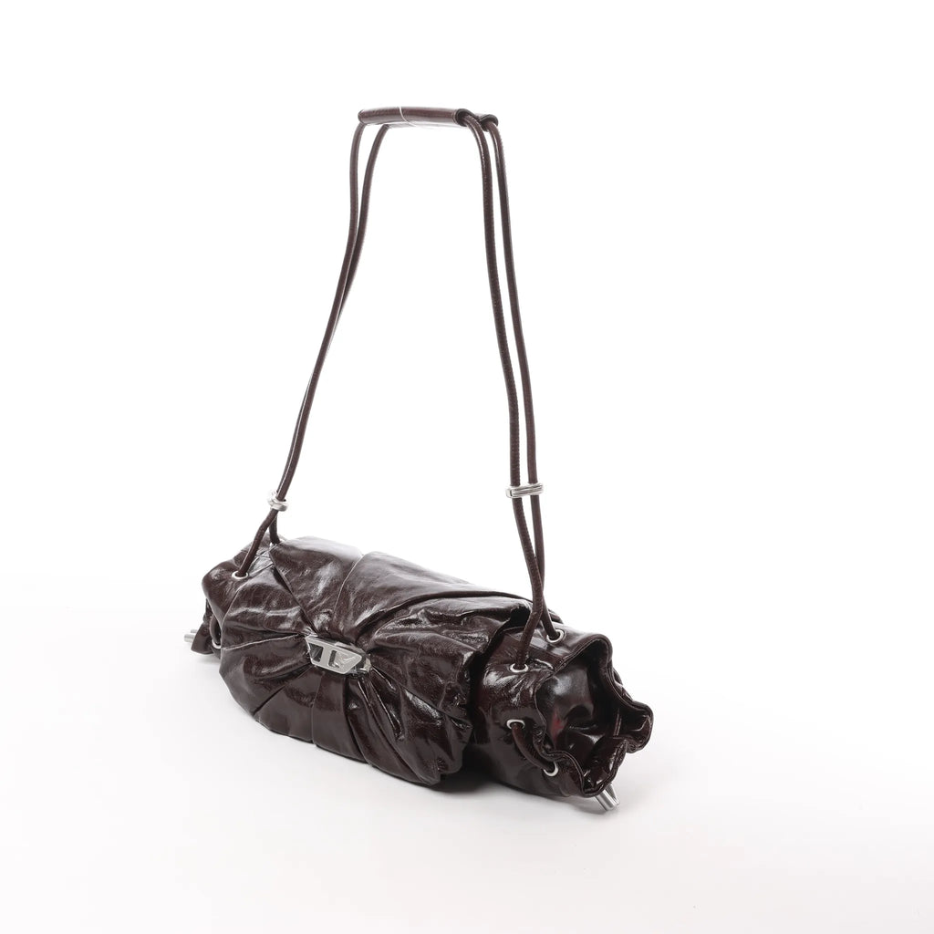 Diesel Scrunch-D Leather Shoulder Bag in Burgundy