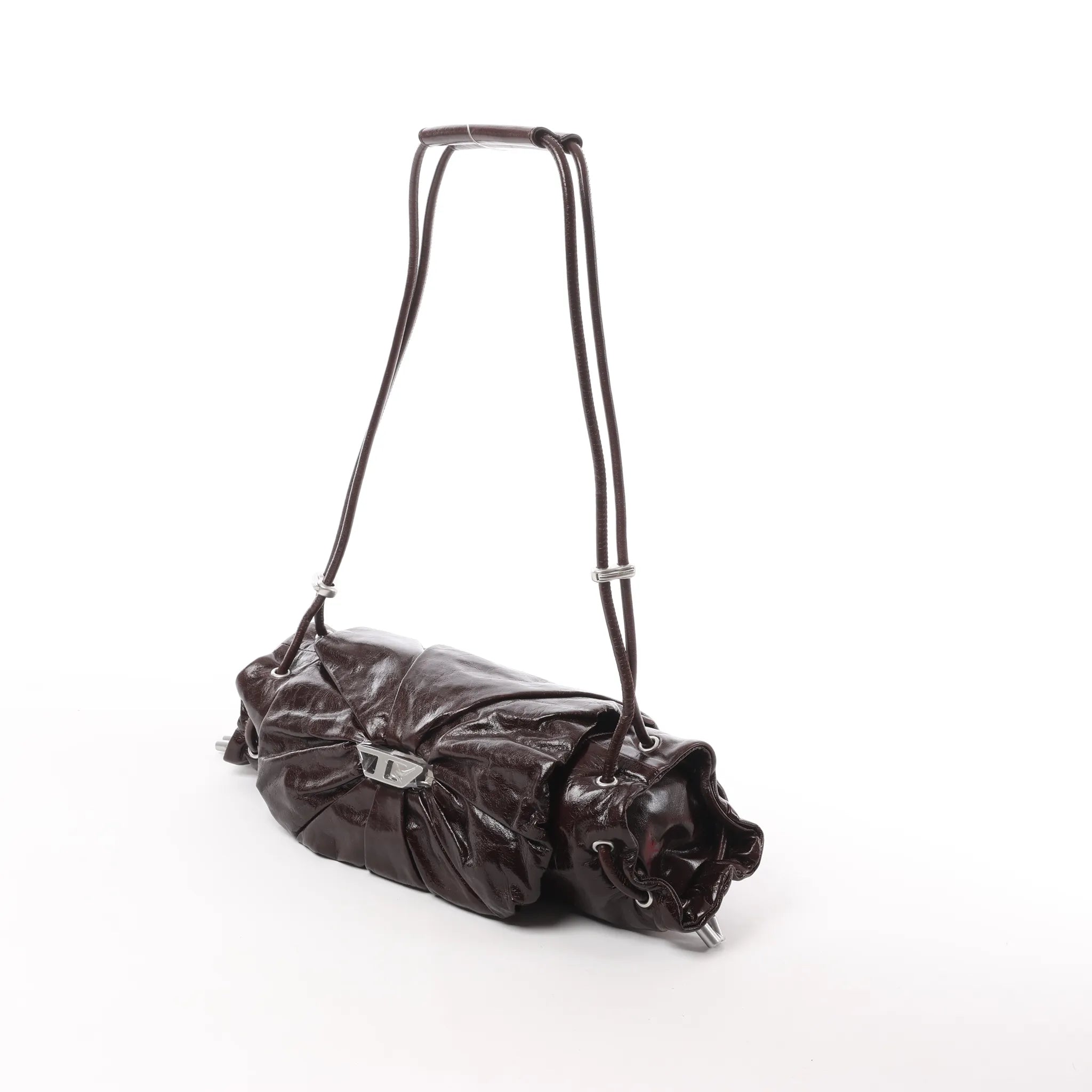 Diesel Scrunch-D Leather Shoulder Bag in Burgundy