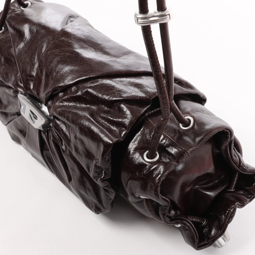 Diesel Scrunch-D Leather Shoulder Bag in Burgundy