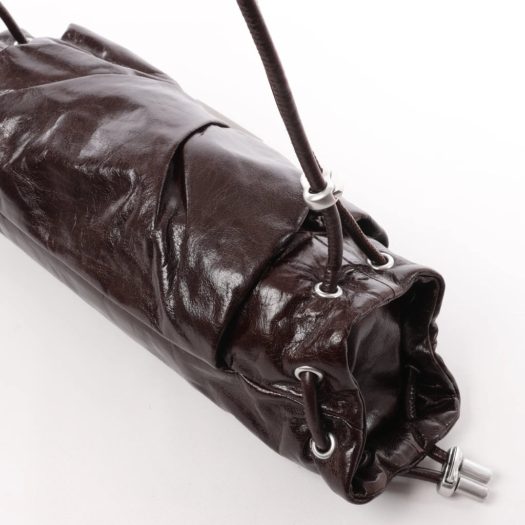 Diesel Scrunch-D Leather Shoulder Bag in Burgundy