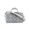 Gray Dior CD Diamond handbag with geometric patterned PVC, smooth leather trim, double top handles, shoulder strap and silver-tone hardware.