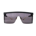 Dior DiorClub M1U shield sunglasses with oversized smoky gray lens, black top frame, adjustable nose pads and slim metal temples on white background.