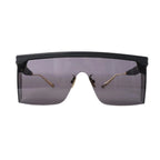 Dior DiorClub M1U shield sunglasses with oversized smoky gray lens, black top frame, adjustable nose pads and slim metal temples on white background.