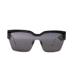 Dior DiorClub M4U black mask sunglasses with smoky gray lenses, black brow frame, rimless lower edge, nose pads and slim metal arms on white background.