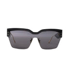 Dior DiorClub M4U black mask sunglasses with smoky gray lenses, black brow frame, rimless lower edge, nose pads and slim metal arms on white background.