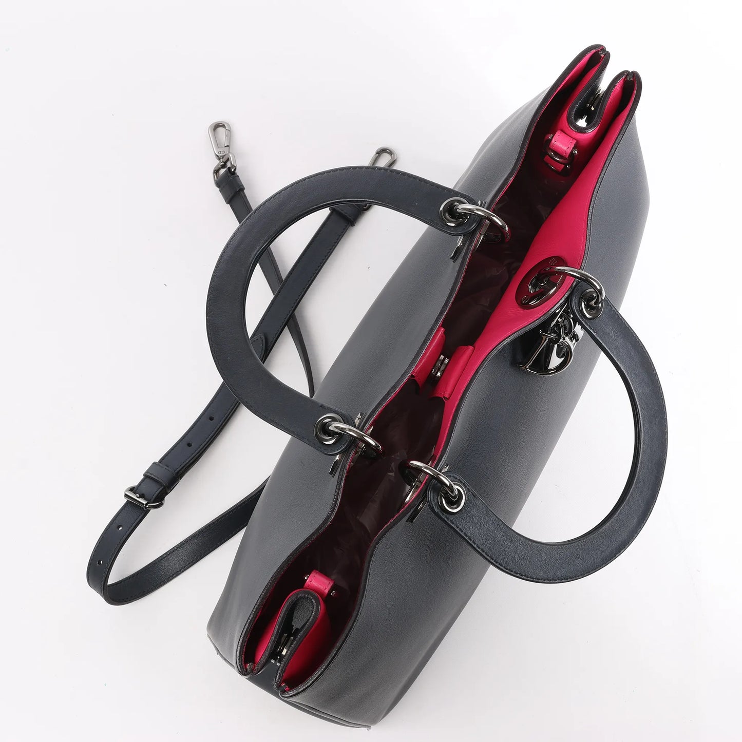 Dior Diorissimo Smooth Leather Large 2Way Handbag in Black x Rose Indien