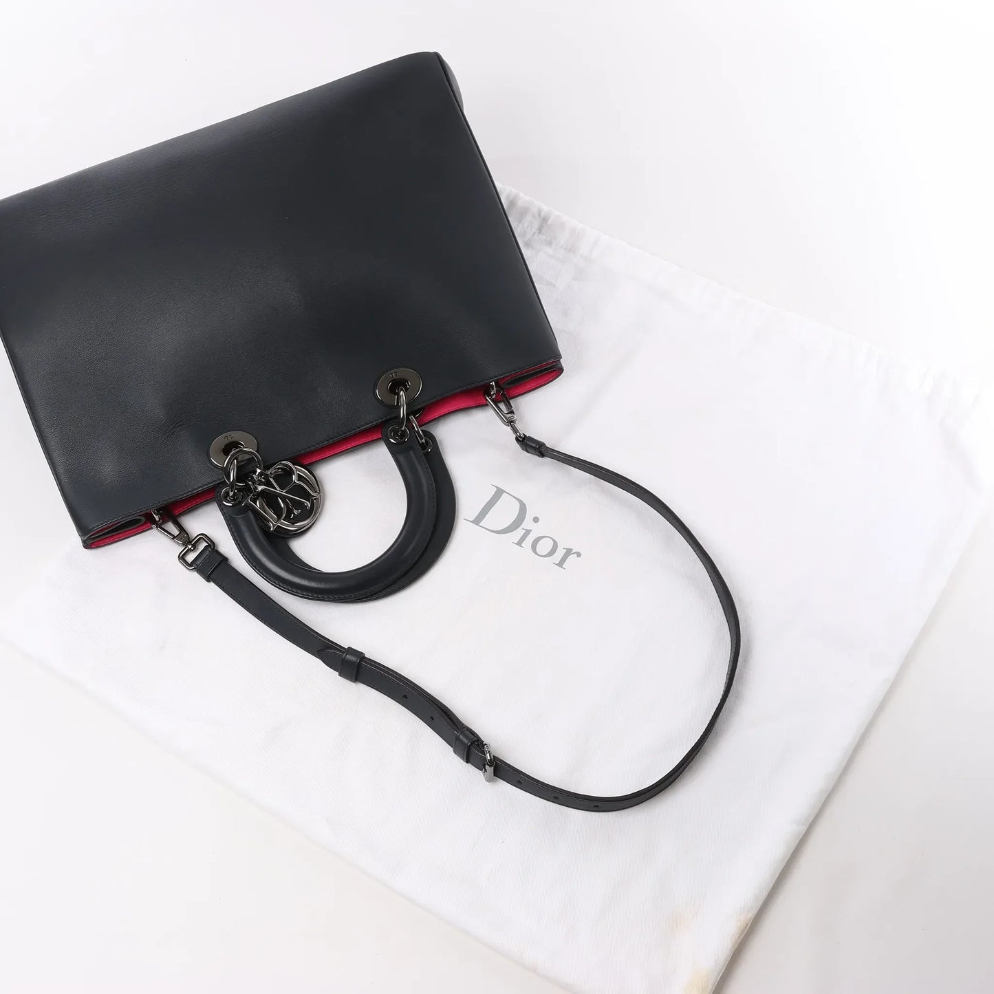 Dior Diorissimo Smooth Leather Large 2Way Handbag in Black x Rose Indien