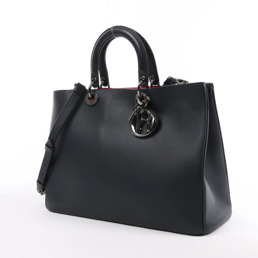 Dior Diorissimo Smooth Leather Large 2Way Handbag in Black x Rose Indien