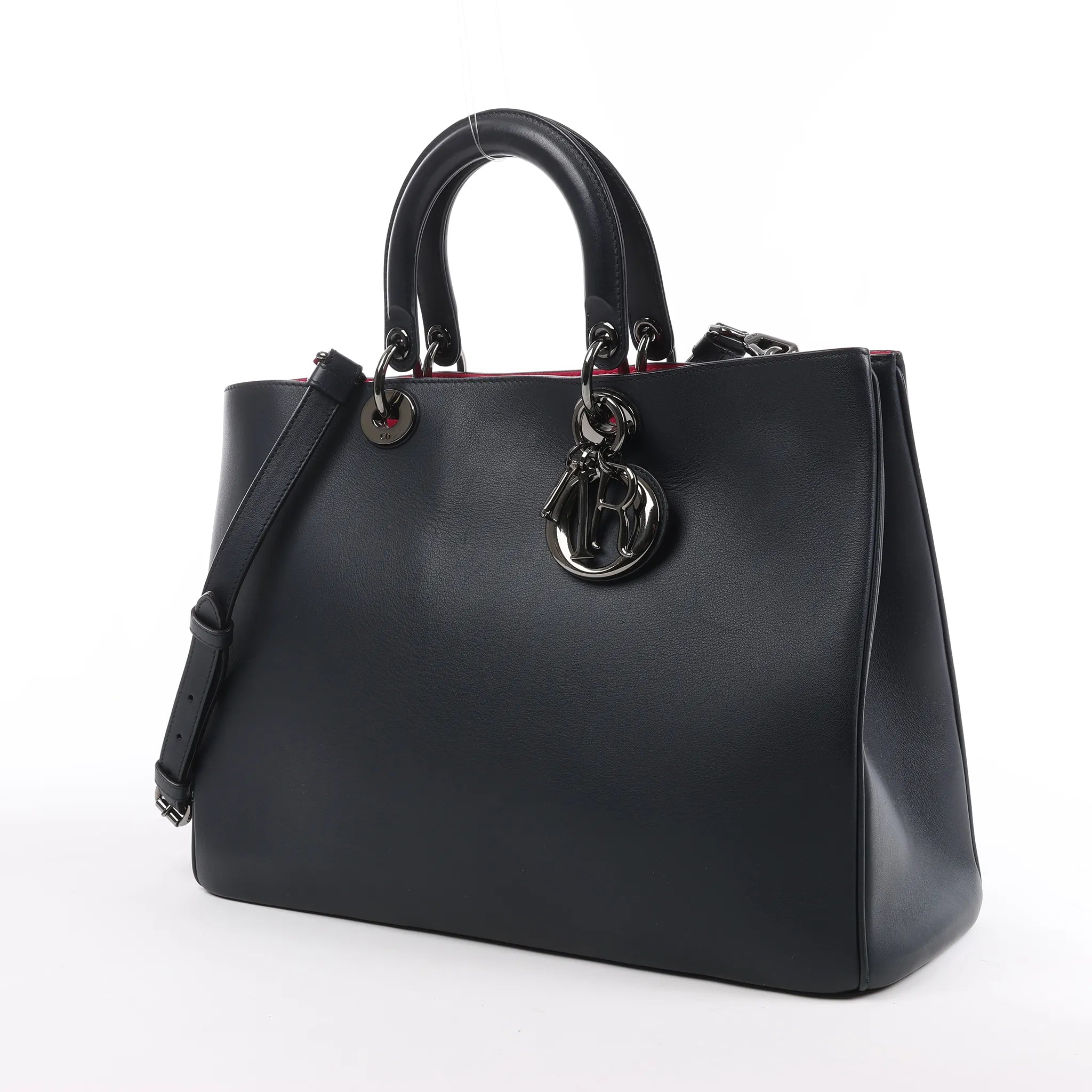 Dior Diorissimo Smooth Leather Large 2Way Handbag in Black x Rose Indien