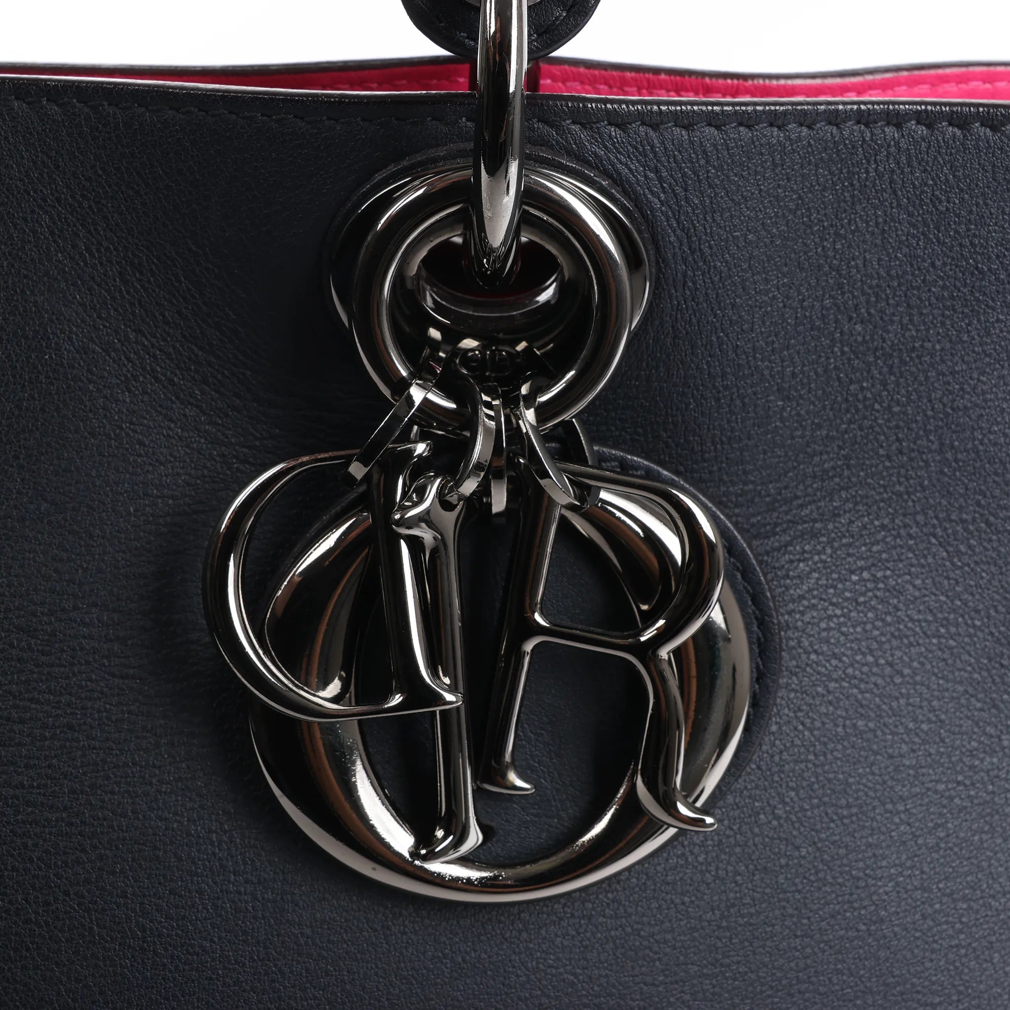 Dior Diorissimo Smooth Leather Large 2Way Handbag in Black x Rose Indien
